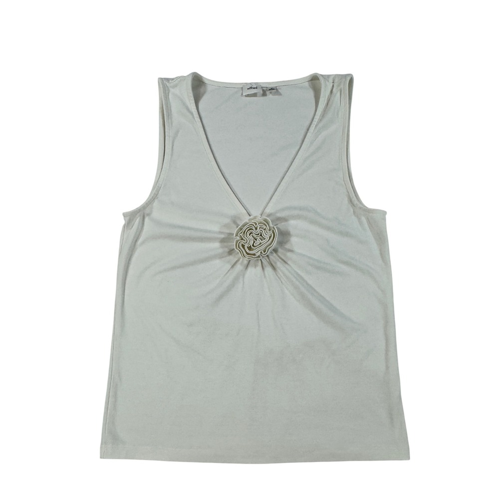 Wilfred Aritzia White Rosette V-Neck Tank Top Sleeveless Jersey Knit M Luxury